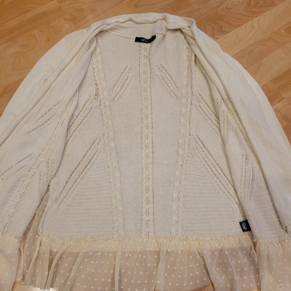 BKE Boutique Boho Open Front Cardigan Sweater Cream Size L - Picture 3 of 9